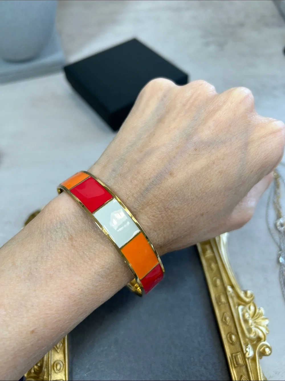 J. Crew Gold-Tone Enamel Bangle in Orange, Red, White - Picture 4 of 5